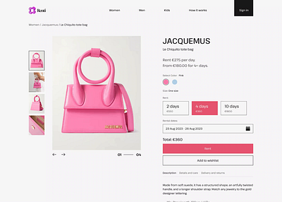 Product Page for Bag Rental Website animation design ecom landing page design marketplace online marketplace product page design productpage rental marketplace ui web