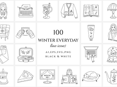 Winter everyday line icon set beauty icons branding christmas illustrations cooking icon daily routine icons everyday icon set graphic design health and wellness line drawing line icon set outlined icons planner icon set vector icons winter daily life