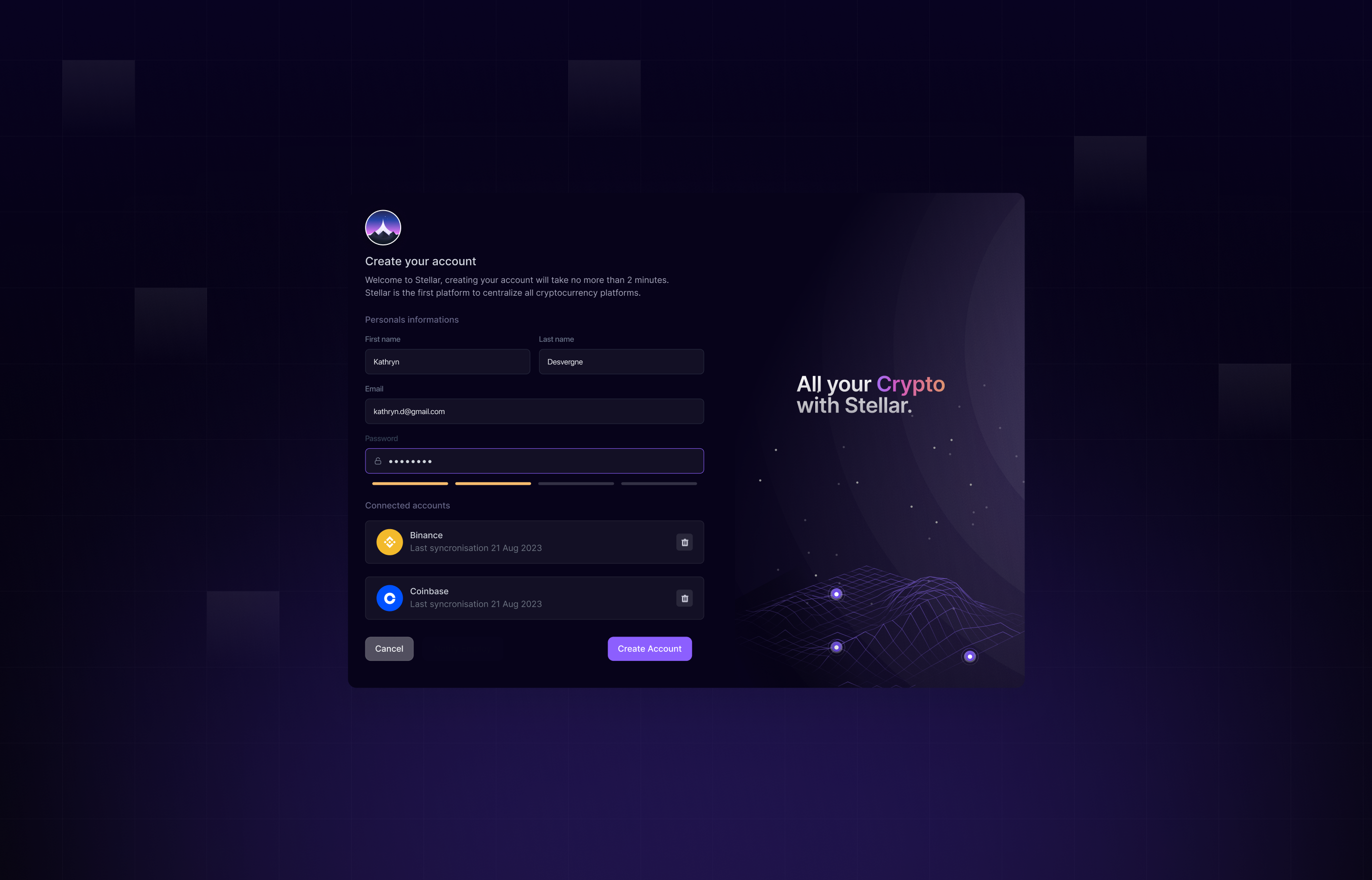 Onboarding Stellar complex complex modal creation login modal onboarding popup space
