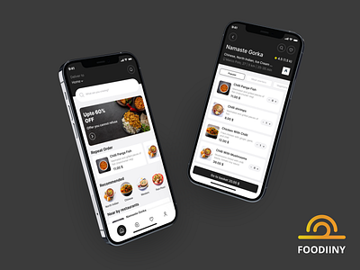 Foodiiny - food delivery app design app buy cart creative dark delivery design fireart food ios list minimal mobile order profile restaurant shopping summary ui ux