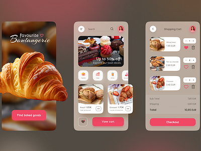 Favourite Boulangerie app bakery boulangerie cart categories checkout inspiration interface menu palette pastries pink ui