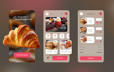 Favourite Boulangerie app bakery boulangerie cart categories checkout inspiration interface menu palette pastries pink ui