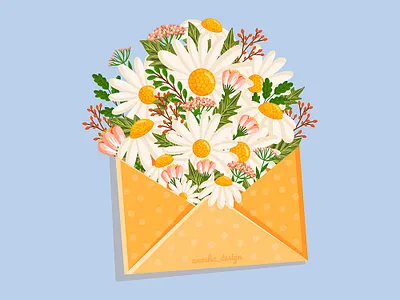 Summer letter with flowers.🌼🌾 Gift envelope daisies🌼 2d adobe illustrator anasha design anasha design wallpaper bouquet cartoon daisies design envelope flowers gift graphic design illustration patterndesign plant summer wrappingpaper