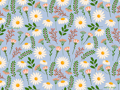 Patterns with summer chamomile🌼🌼🌼 2d adobe illustrator anasha design bouquet cartoon chamomile daisy design digitalillustration fabric flowersvector graphic design illustration pattern plant seamlesspattern vector vectorpattern wrappingpaper