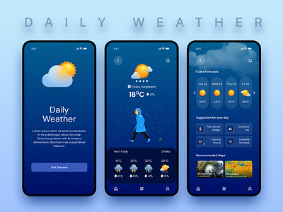 Weather Design branding cloud dailyui day design mobile apps night rain sunny day ui uiux user interface ux weather