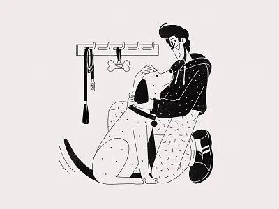 Friend black and white black ink dog dog collar friend graphic diary illustration sketch tail thin line walk