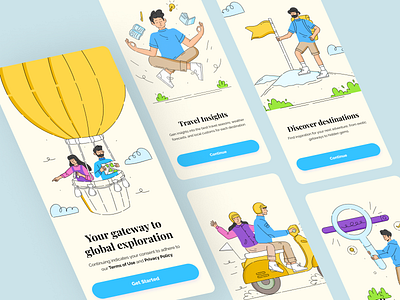 Onboarding screens - Travel app app branding concept design digital illustration digitalart illustration ui