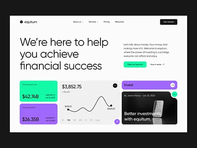 Equitum - Fintech Website finance financial fintech home page design homepage landing page landingpage platform product design product page design transactions ui ux web design web marketing web platform webdesign webpage website