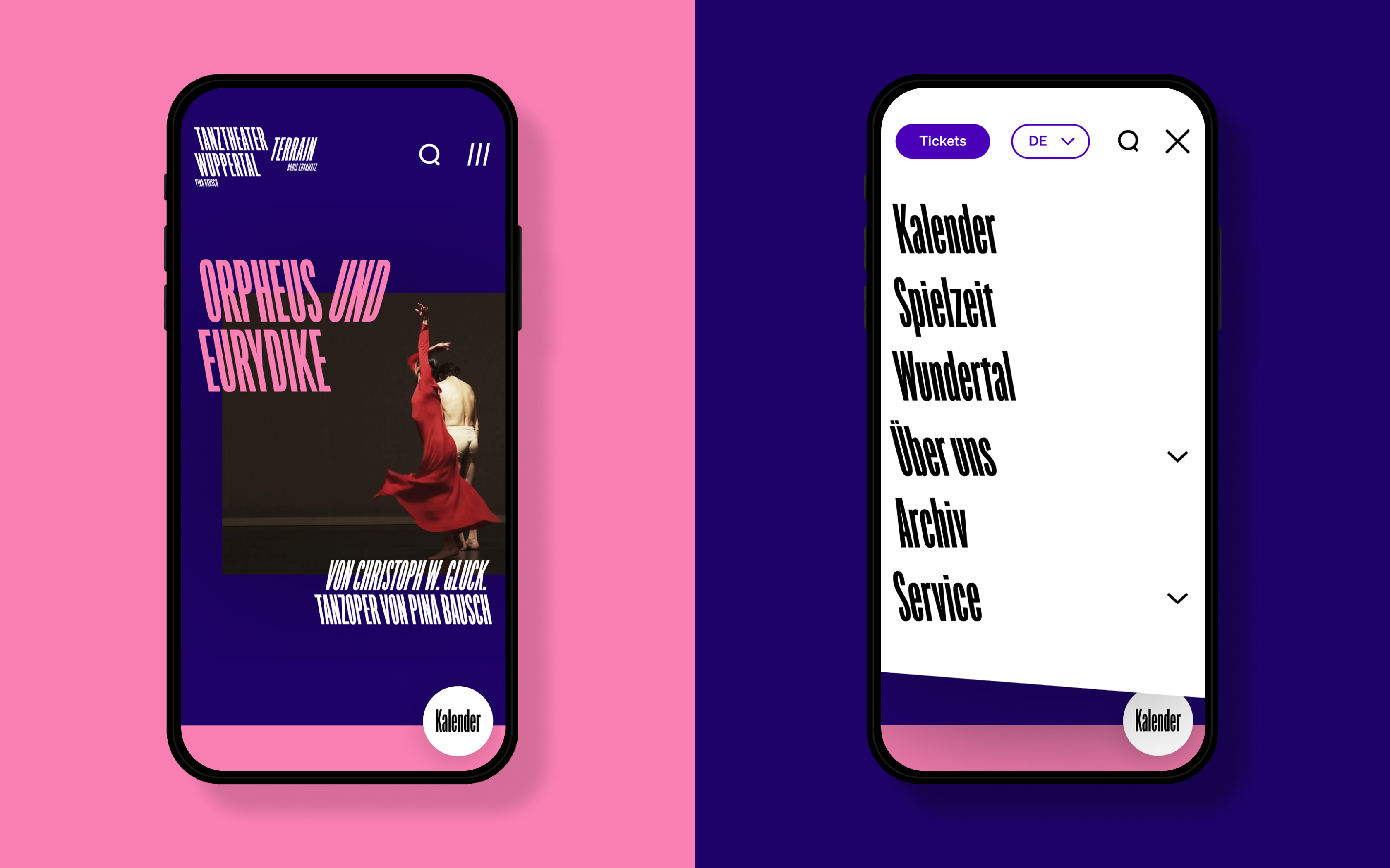 Tanztheater Wuppertal Terrain Website big type clean design flat menu minimal mobile website slanted type typeface typography ui ux website
