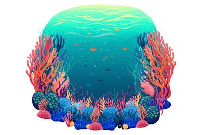 summer illustration with underwater world fin