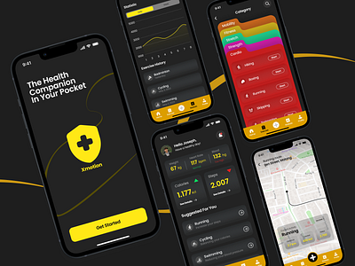 Xmotion - Health Tracker Mobile App Design colorful ui design health healthapp healthappdesign healthtrackerapp iosdesign ioshealthapp mobile apps design mobile design ui uimobiledesign user interface