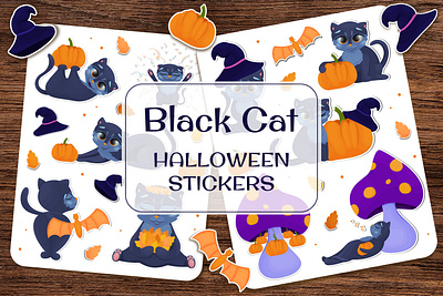 Funny black cat, illustration funny