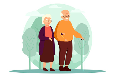 couple of elderly people are walking in the park or in nature gym