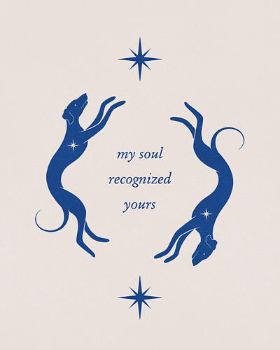 My Soul Recognized Yours art prints blue borzoi design dog graphic design illustration minimal minimalist art quote