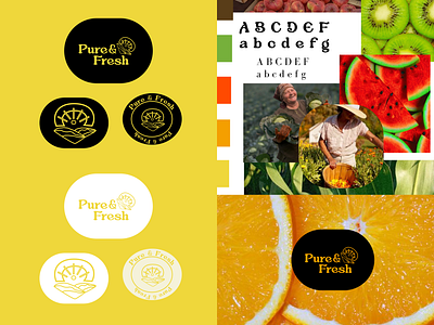 Pure & Fresh - Brand Identity brand idenity branding design farming fruit graphic design illustration logo organic sustainable vibrant