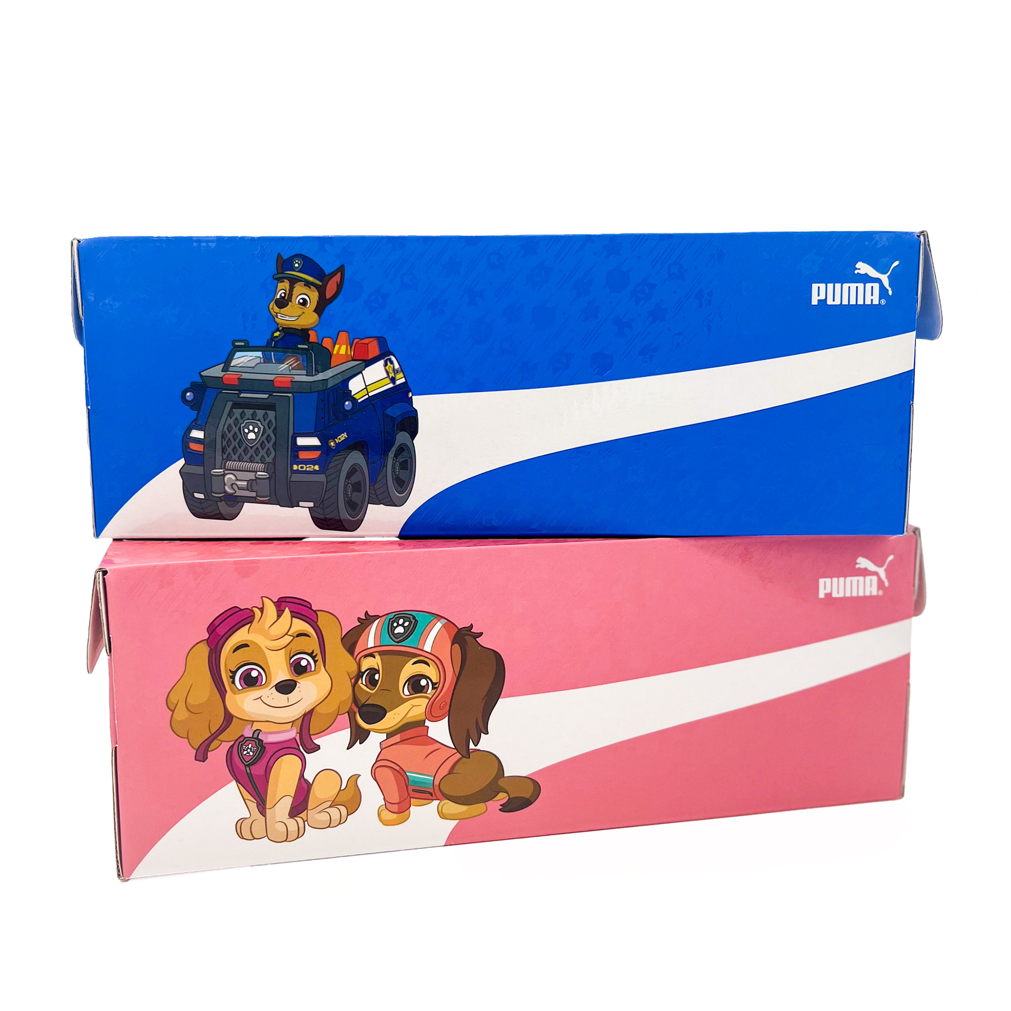 Paw Patrol x PUMA design dogs formstrip graphic design illustration kids kidsshoes packaging paw patrol paw patrol movie pets puma puma logo pumakids shoebox shoes uv gloss