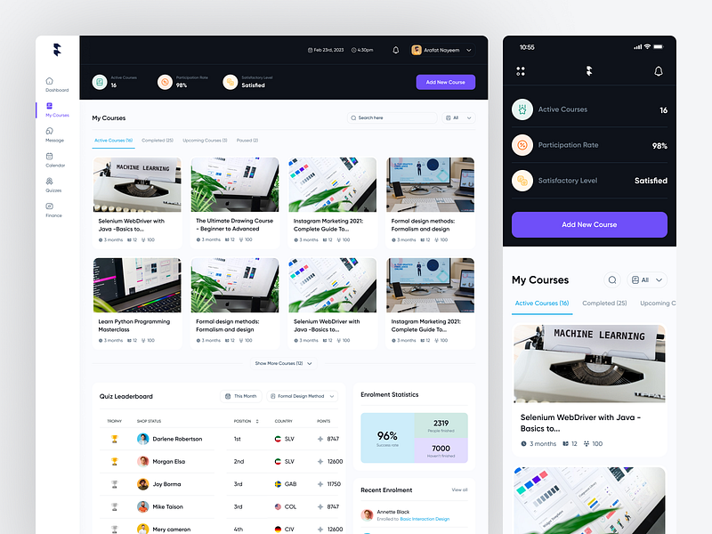 Education SaaS - My Courses admin app design courses design e learning edu tech education dashboard learning onlinelearning school tutor ui uiux web design webapp