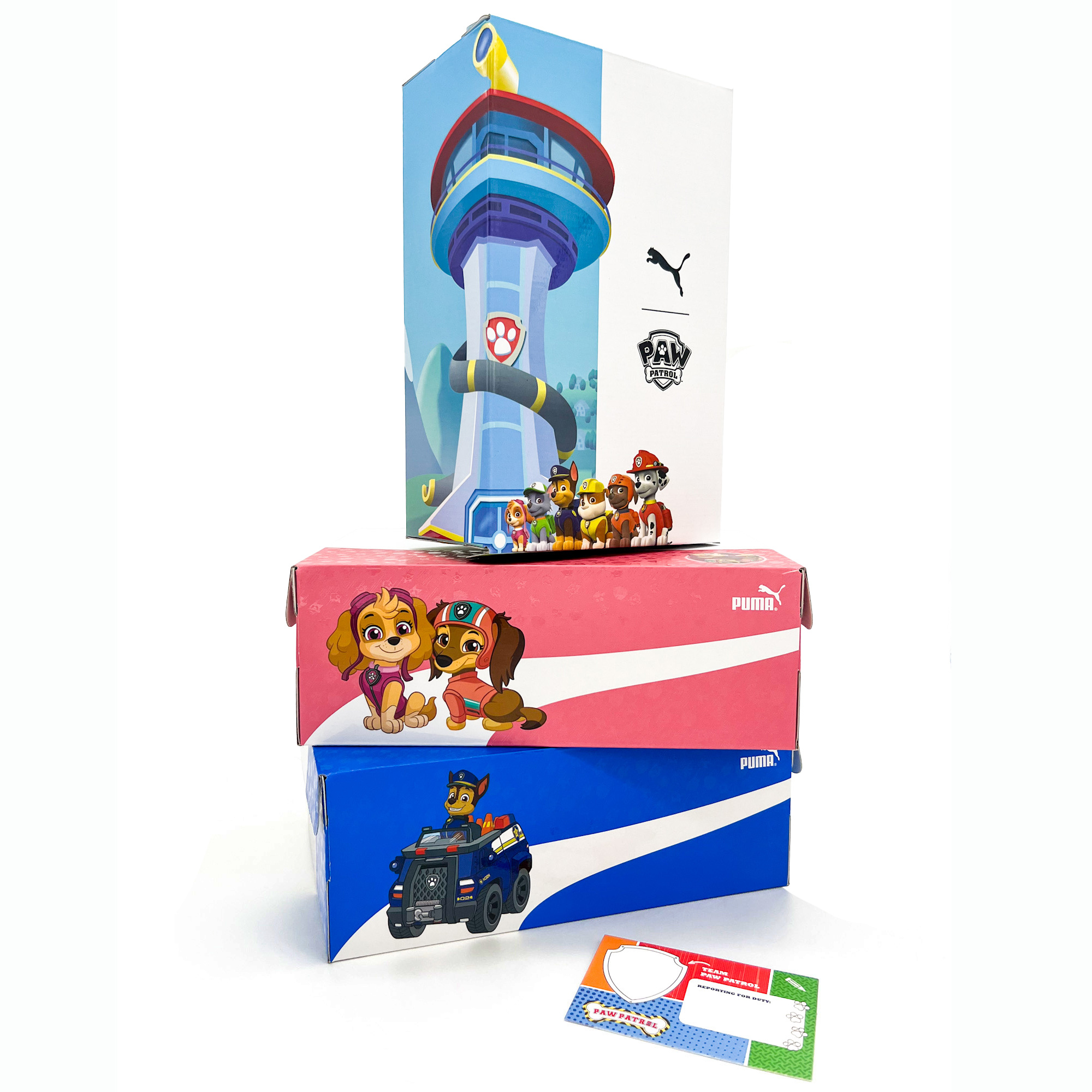 Paw Patrol x PUMA design graphic design illustration kids kidsshoes packaging packaging design paw patrol print materials puma puma logo pumakids pumashoes shoebox shoes
