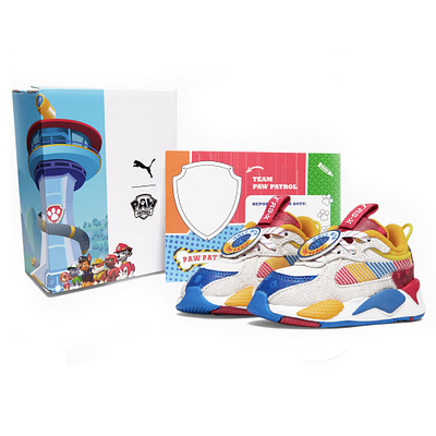 Paw Patrol x PUMA card character design dogs graphic design illustration kids kidsshoes packaging packaging design paw patrol print materials puma puma logo puma shoes pumakids shoebox shoes