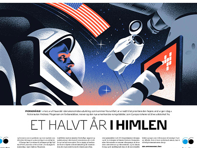 Editorial Illustration for Weekendavis II astronaut dark denmark design elon musk future graphic design illustration magazine space technology us vintage