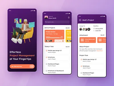 Project Management Mobile App concept dashboard management mobile mobile app mobile responsive planner productivity productivity tool project management projects saas task list task management task planner tasks team to do list tracking work list