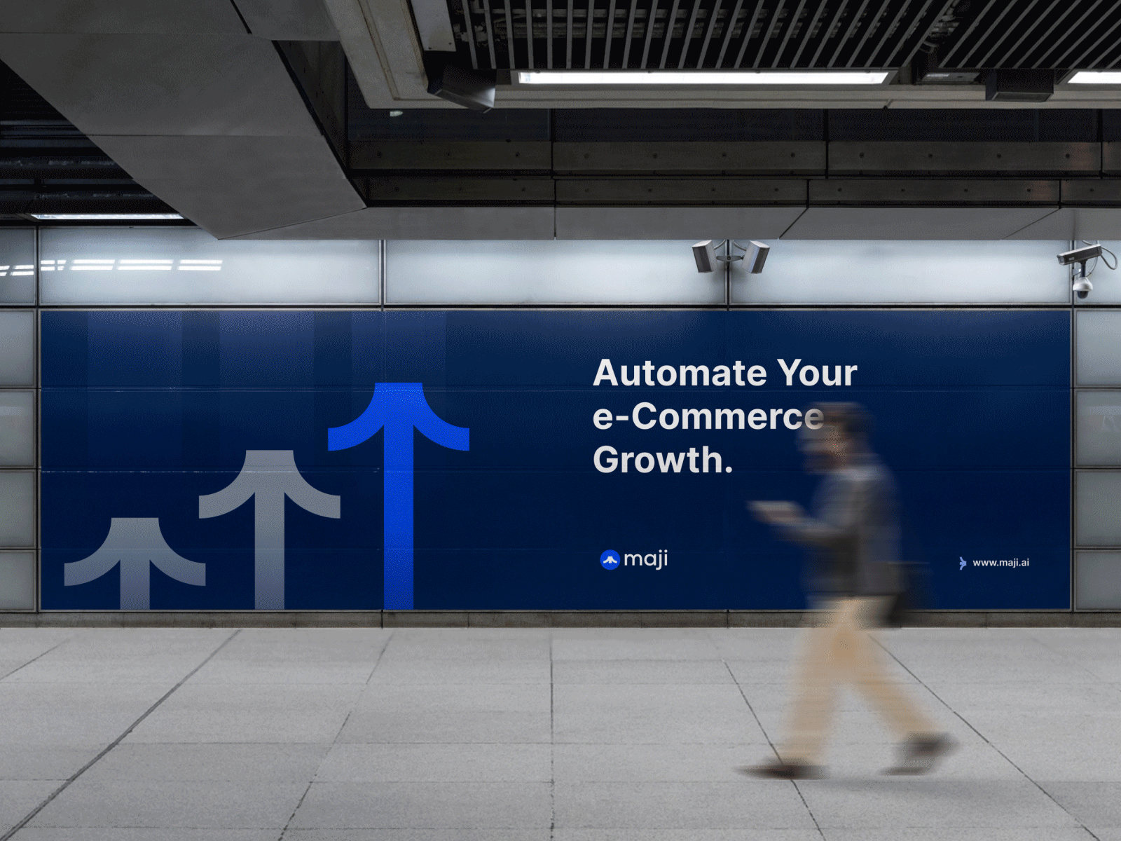 Maji — Brand Identity ai animation banner billboard brand presentation branding data design generative growth identity logo machine learning minimalistic ooh pitch deck poster print revenue stats