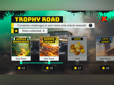 TROPHY ROAD | Game UI Concept Screen 2d android art direction car concept design game games ideation illustration ios mobile offroad prototype racing research ui ux
