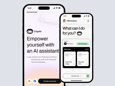 Cogotix - AI Chat Mobile App ai app assistant chat gpt home mobile onboarding screen ui