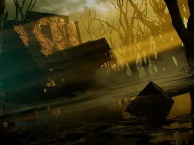 Gravity Falls Re-imagined 3d 3d animation 3d generalist 3d modeling abandoned cgi clouds design environment art gravity falls lighting marsh misty mystery shack revamp spooky stormy sunset swamp unreal engine 5