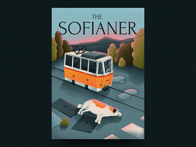 The Sofianer Cover artwork book cover city cover cover illustration dog illustration mountain procreate puddle sofianer stray dog sunset tiles tram trees