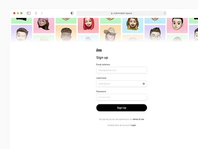 IndieMaker - Signup animation form minimal signup ui web app
