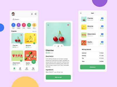 Grocery Store App app buy cart colorful design food grocery store pop product design shop store ui ui design ux visual design