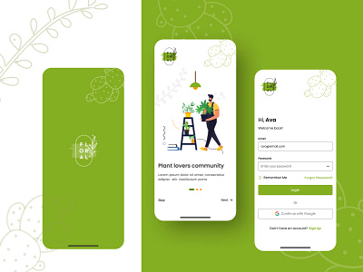 Floral - mobile splash screen, onboarding & login screen app branding design graphic design illustration logo minimal ui ux vector