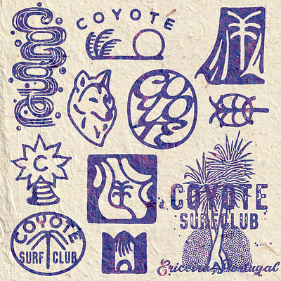 Surf Club Flash Sheet airbnb badge design badges branding chill coast coyote coyote brand hand lettering hotel ocean palm tree procreate brushes resort retro surf surf brand texture texture brushes vintage