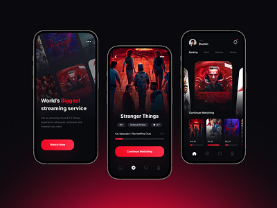 Cinemate cinema crvxdsgn design el eleven ios movies netflix stranger things streaming tv series ui user interface