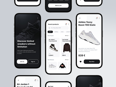 Sneakmart design ecommerce eshop fashion ios mobile resell store travis scott ui user interface yeezy