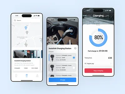 EV charging app app design car chademo charge charging app charging station electric car electric vehivle ev evehicle instavolt ios app location mobile app tesla type2 ui ux