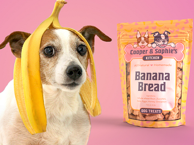 Banana Bread Dog Treats Packaging Design boston terrier logo dog logo dog product logo dog treat packaging design dog treats