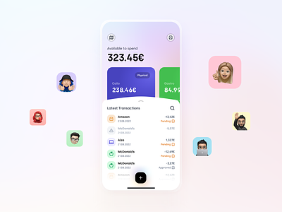 Paylette - Wallet app balance card credit card design gradient interface ios memoji mobile mobile app pay ui ux wallet