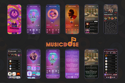 MusicDose mobile app screens adobe illustrator adobe photoshop app app design branding design figma graphic design illustration logo mobile music ui ux