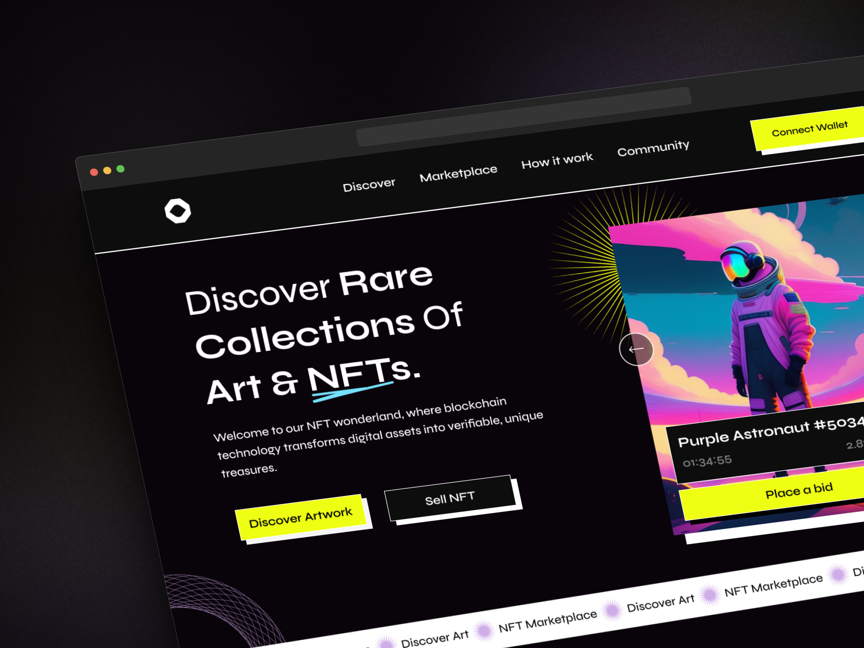 GNUF - NFT landing page app dapp design designchallenge figma graphic design herosection illustration landingpage marketplace minimaldesign nft ui uidesign userinterface vector web3 website