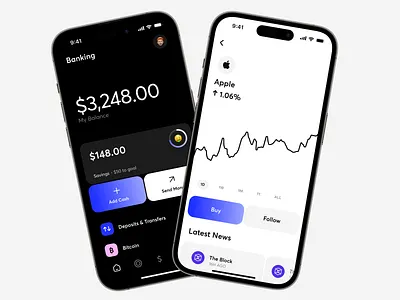 Banking Mobile App balance bank app banking bitcoin cash chart crypto cryptocurrency financial fintech graph investment mobile app money savings stocks trading ui ux wallet