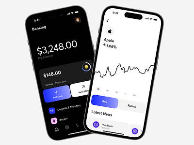 Banking Mobile App balance bank app banking bitcoin cash chart crypto cryptocurrency financial fintech graph investment mobile app money savings stocks trading ui ux wallet