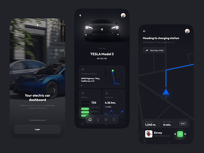 Electric Car Mobile Dashboard app blue dark dashboard ui electric car electric car app electric car dashboard global mobile app mobile app dashboard mobile app ui slick studio tesla tesla dashboard tesla ui