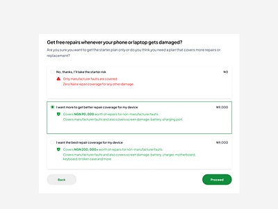 Insurtech coverage insurtech coverage plan checkout plans proceed to payment radio button select option