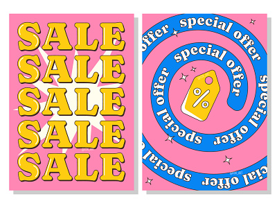 2 retro abstract sale posters shape