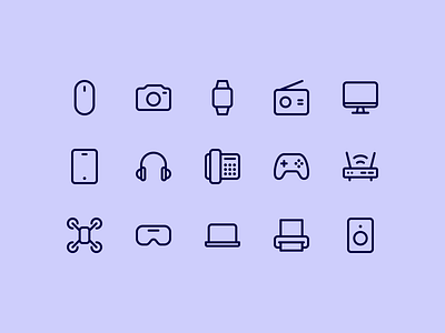 Hardware Icons 1.5px camera desktop drone gamepad headphones headset icon icons laptop mouse outline phone printer radio router speaker tablet watch