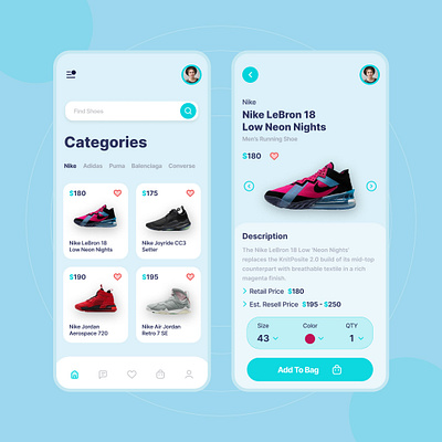 Shoes Retail App Design dashboard graphic design mobile app design ui ux