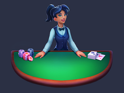 Bets Mixer - Casino Dealer / Croupier Illustration 2d black jack casino casino game character crouplier crypto casino dealer gambling game game character gaming igaming illustration mascot online casino online poker poker table roulette