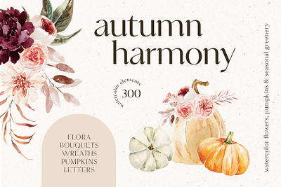 AUTUMN HARMONY Watercolor Collection autumn autumn flowers fall floral floral clipart illustration watercolor autumn watercolor fall